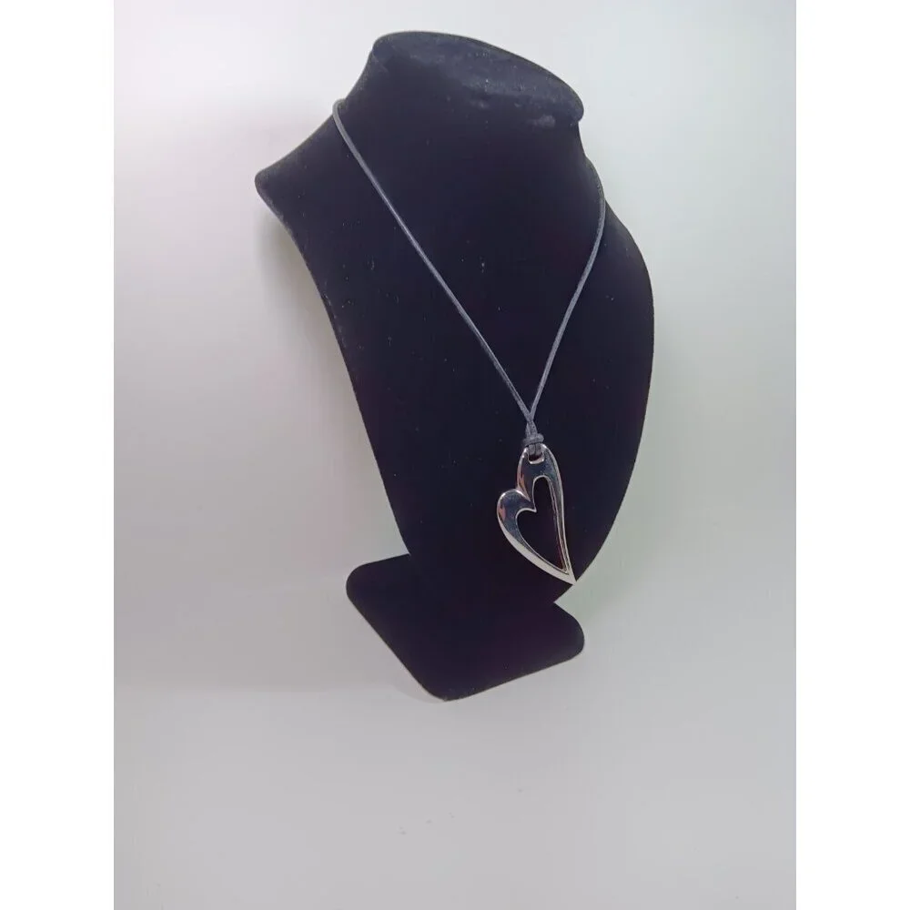 Vintage Rare One Of A Kind Fossil Steel Silver Toned Heart Necklace